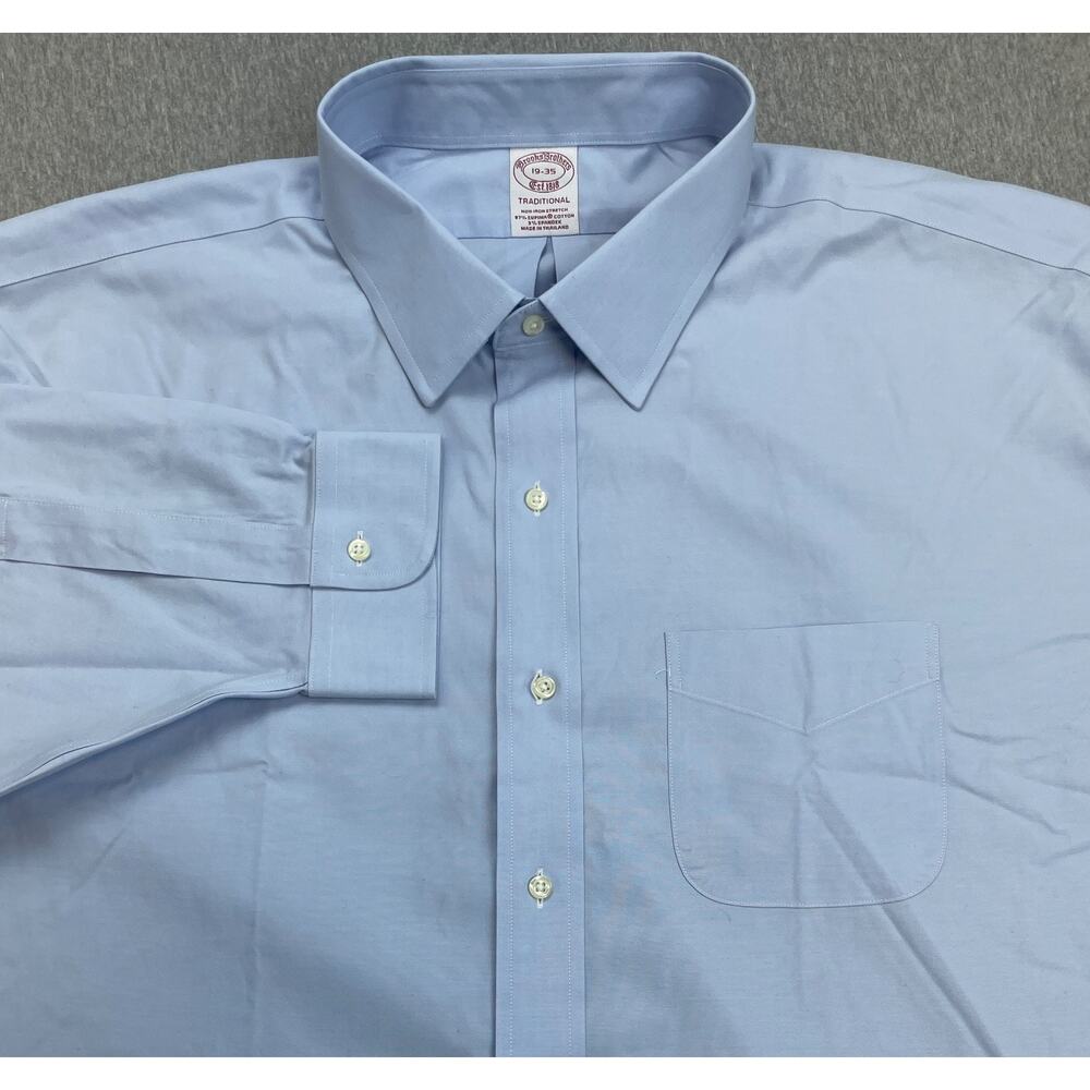 Brooks Brothers Shirt Men‎ 19-35 Blue Cotton Stretch Traditional Button Up NWT